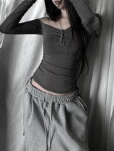 off-shoulder shirring strap T (4color)