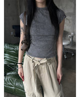 Pigment washing crop t-shirts(4color)