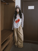 Checkered layered wide banding pants