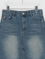 Sapney Incision Denim Midi Skirt