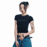 イージーシースルークロップ半袖- Black