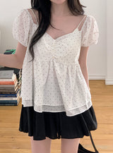 #PR Chiffon シャーリング半袖ブラウス (3color)
