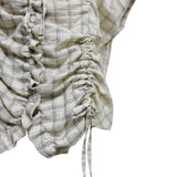 (2color) Ruffle Shirring Check Cap Blouse