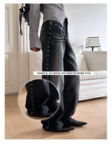 Stud washing wide denim pants(2color)