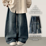 Judd side pin tuck incision denim wide pants 