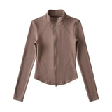velvet line half-turtleneck zip-up slim top