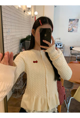 Twisted frill knit long-sleeved cardigan