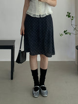 Sovy check flare midi skirt