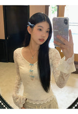 Lace Blue Ribbon Two Piece Long Sleeve Tee