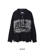Atonic Lettering Hooded Zip-Up Knit