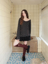 Lace layered over kneesocks / burgundy