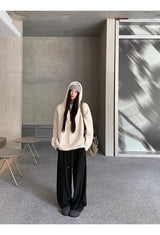 Niche Wide Hooded Wool Zip-Up Knitwear