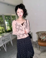(2color) Shirring Layered Flare Check Skirt