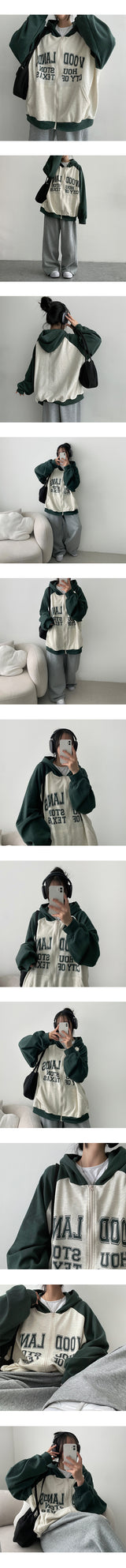 Sponge Color Scheme Raglan Hooded Zip-Up (3 colors)