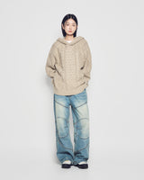 25FW ローゲージケーブルニットフーディー ベージュ