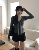 Hina Shirring Tie Ribbon Long Sleeve