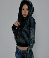 DIAGONAL PATCHED STRIPE HOODED ZIP-UP_CHARCOAL