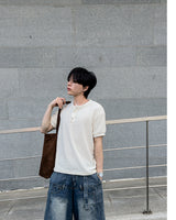 Boel Velour Ribbed Henley Short Sleeve