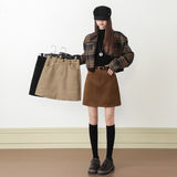 Brown Suede-Touch A-Line Pocket Skirt
