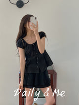 Cotton shirring blouse(2color)