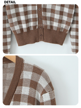 Brown V Checkered Long Sleeve Cardigan
