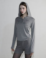 Stars Slim Fit Hooded Long Sleeve Melange Gray