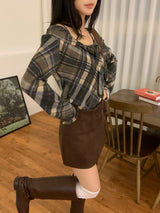 Leaf Trail Check Scarf Long Sleeve T-shirt