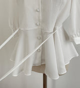 Lua V-neck Peplum Three Quarter Blouse