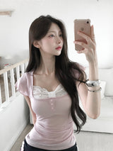 [MADE] Zanne Nouvel Ribbon U-Neck Lace T (Wore by Fromis-9)