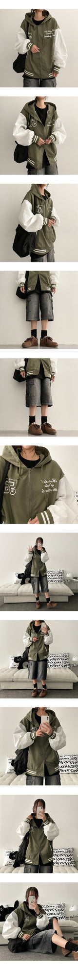 53 Big Lettering Windbreaker Hooded Jumper