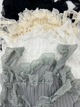 Lace frill front button ribbed sleeveless top (4 colors)