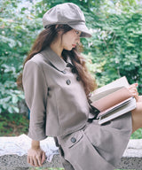 DOUBLE BUTTON COLLAR JACKET - TAUPE GRAY