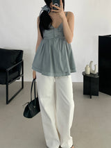 Letty Shirred Ribbon Sleeveless Blouse