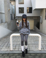 (Unisex) Stripe collar T
