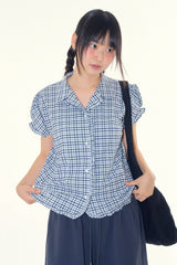 Coco check frill blouse