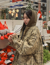 Trine check quilted padded hood shirt