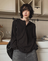 ペールヘンリーネックリブド長袖Tシャツ
