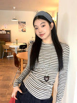 Side Shirring Stripe Long Sleeve T-Shirt