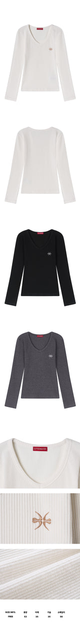 RIBBED V-NECK EMBROIDERED LONG SLEEVE (26STP-LSTS01)