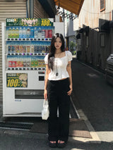 Romy Square Lace Ribbon Puff Smoke Blouse