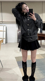 Buckle Strap High Neck Jersey Top