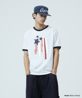 フラッグアップリケリンガーTシャツ