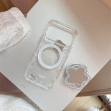 シルバー グリッター フラワー マグネティック iPhoneケース