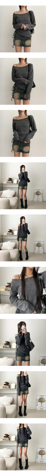 Gentee Shirring Long Sleeve Knit T-shirt