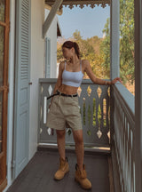 pintuck wide cotton half pants