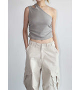 CUT OUT SHIRRING SLEEVELESS