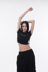 スローガンサイドストリングクロップTシャツ