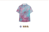 A半袖Tシャツウィズ ア ハーフハイカラー, レギュラーショルダー, プリンティドパターン, アンドレースエラスティックイヤーシェイプドトリムズ