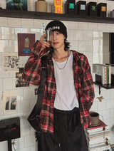 Allen crack check hood shirt