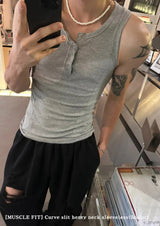 [MUSCLE FIT] Curve slit henry neck sleeveless(5color)